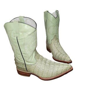 Holster Kids Cowhide Caiman Print Embroidered  Boots Leather Western Cowboy Boot